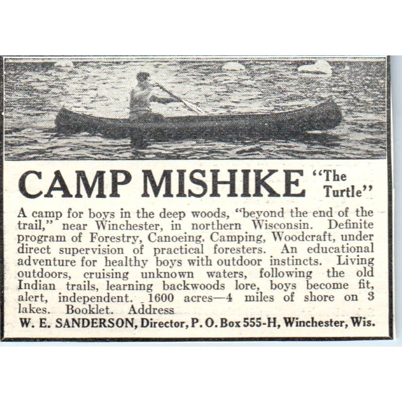c1920 Harper's Magazine Ad - Camp Mishike W.E. Sanderson Winchester WI EA3-2