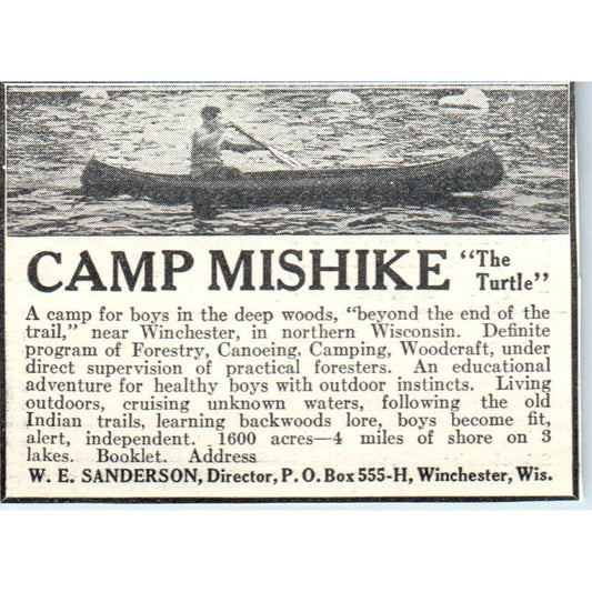 c1920 Harper's Magazine Ad - Camp Mishike W.E. Sanderson Winchester WI EA3-2