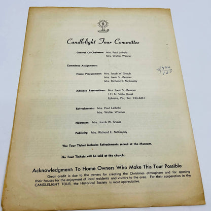 1968 Candlelight Tour Program Historical Society Cocalico Valley Epherata PA D3