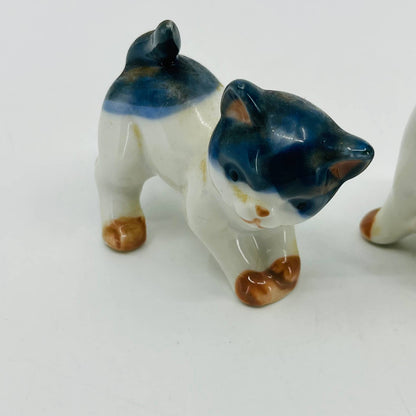 VTG Otagiri Hand Painted Blue & White Porcelain Cat Figurines 3" Japan TC2