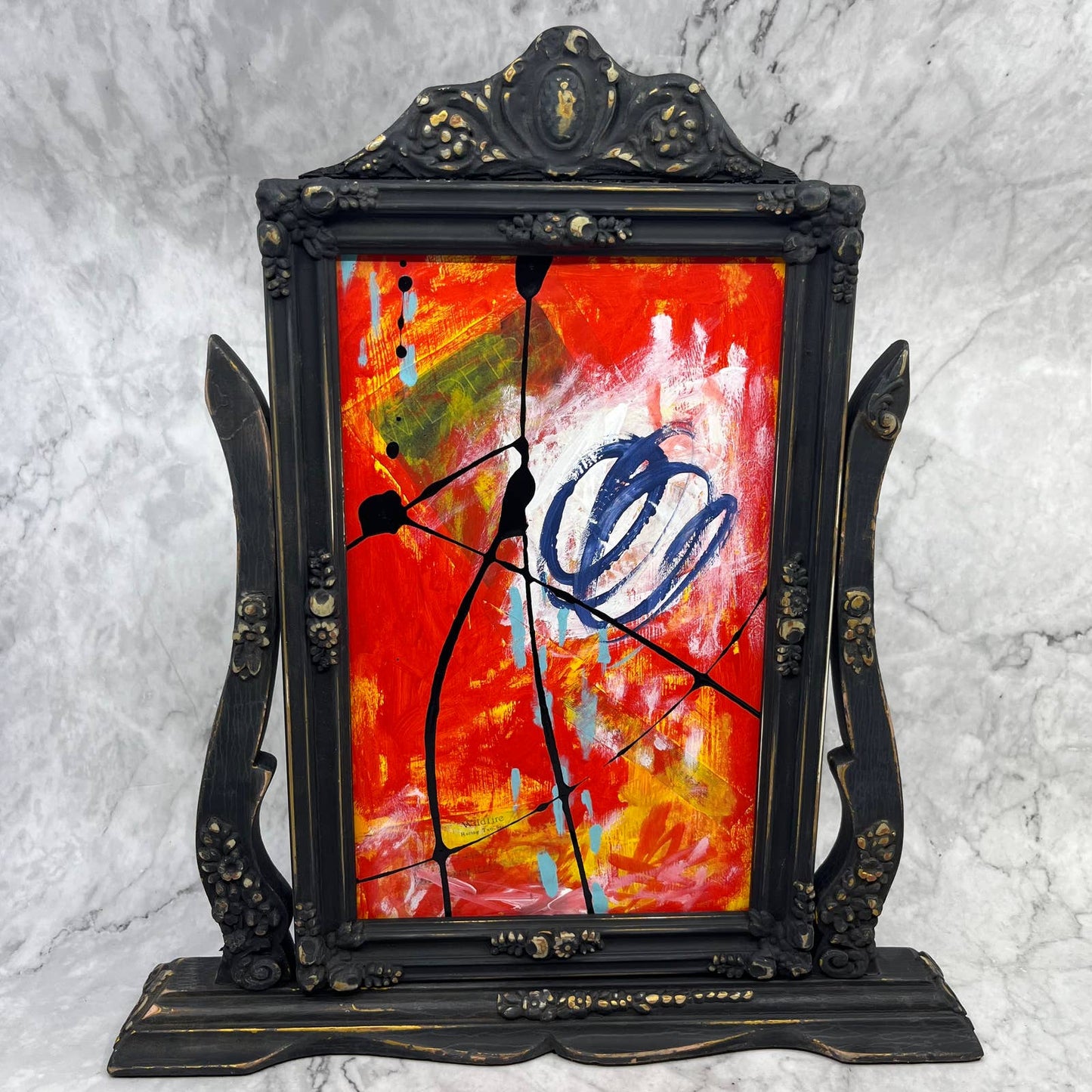 Original Framed Abstract Art Painting 8x12" Wildfire With COA TF6