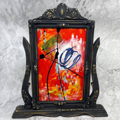 Original Framed Abstract Art Painting 8x12" Wildfire With COA TF6