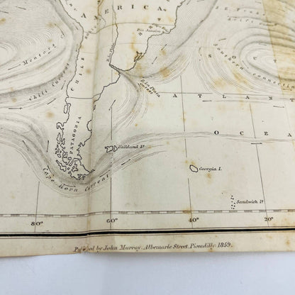 Original 1859 Civil War Map Great Currents and Drifts of the Ocean 13 x 23” FL1