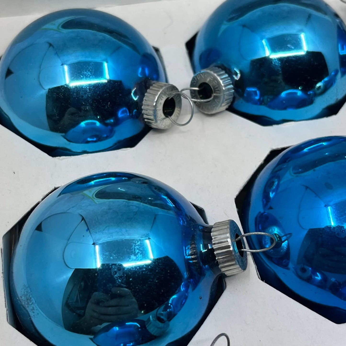Shiny Brite 12 Vintage 2 1/4" Mercury Glass Ornaments Original Box Blue OT1-2