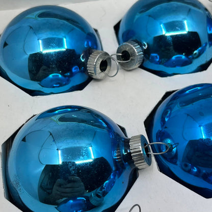 Shiny Brite 12 Vintage 2 1/4" Mercury Glass Ornaments Original Box Blue OT1-2