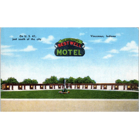 Restwell Motel Vincennes Indiana - Original Postcard TJ9-P1