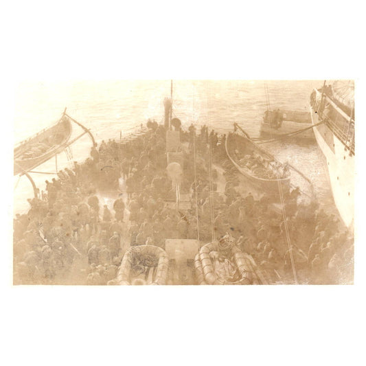 WWI Battleship Scene - Sailors Abandon Ship - Original Postcard RPPC TJ8-4