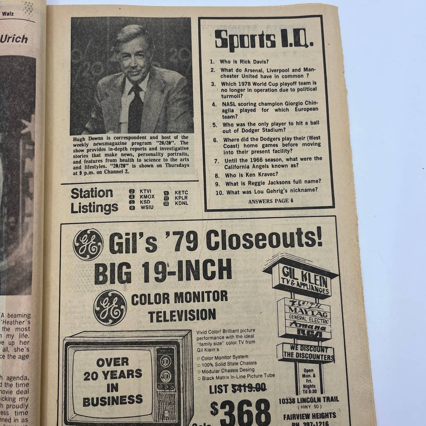 1979 Jul 22 Bellville IL News-Democrat TV Listings Magazine Hugh Downs 20/20 TG6
