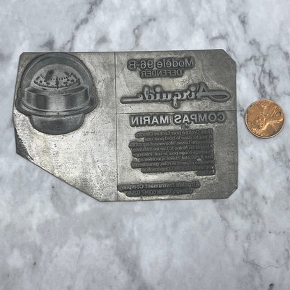 Vtg Letterpress Printers Block Plate Airguide Model 96-B Defender Compass SE846