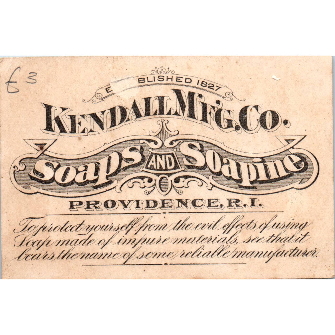 1880s Victorian Trade Card Kendall Mfg. Co. Soaps and Soapine Providence RI SE8