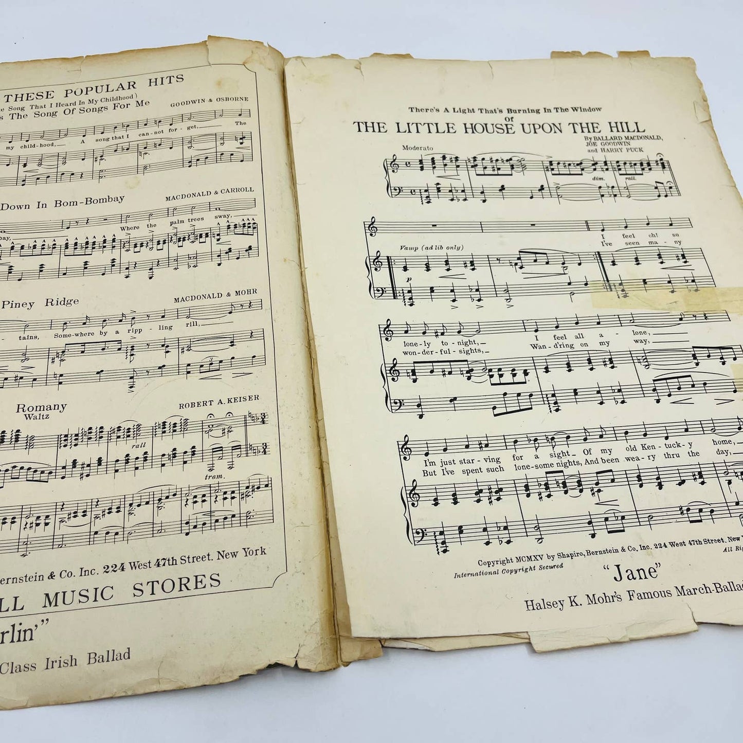 1915 Sheet Music The Little House Upon The Hill Ballard McDonald Shapiro M1