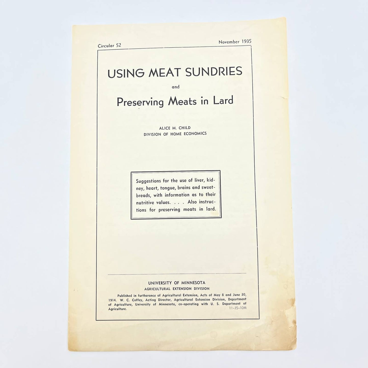 1935 Using Meat Sundries & Preserving Meat in Lard Circular Offal Recipes AB7