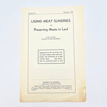 1935 Using Meat Sundries & Preserving Meat in Lard Circular Offal Recipes AB7