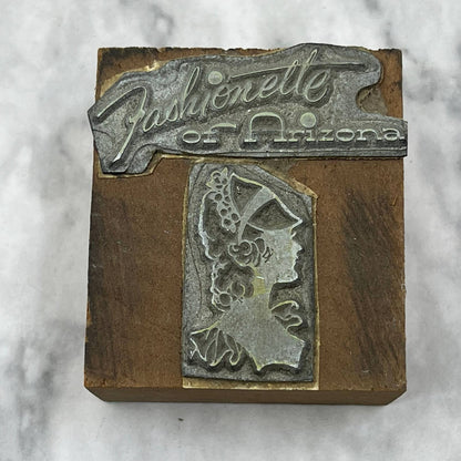 Vintage Printing Letterpress Printers Block Plate Fashionette of Arizona TJ53