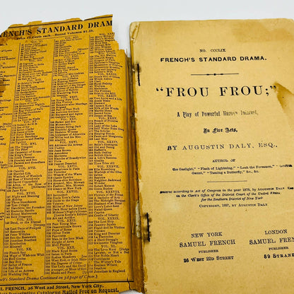 1898 French’s Standard Drama FROU FROU Play Book CCCLIX EA4