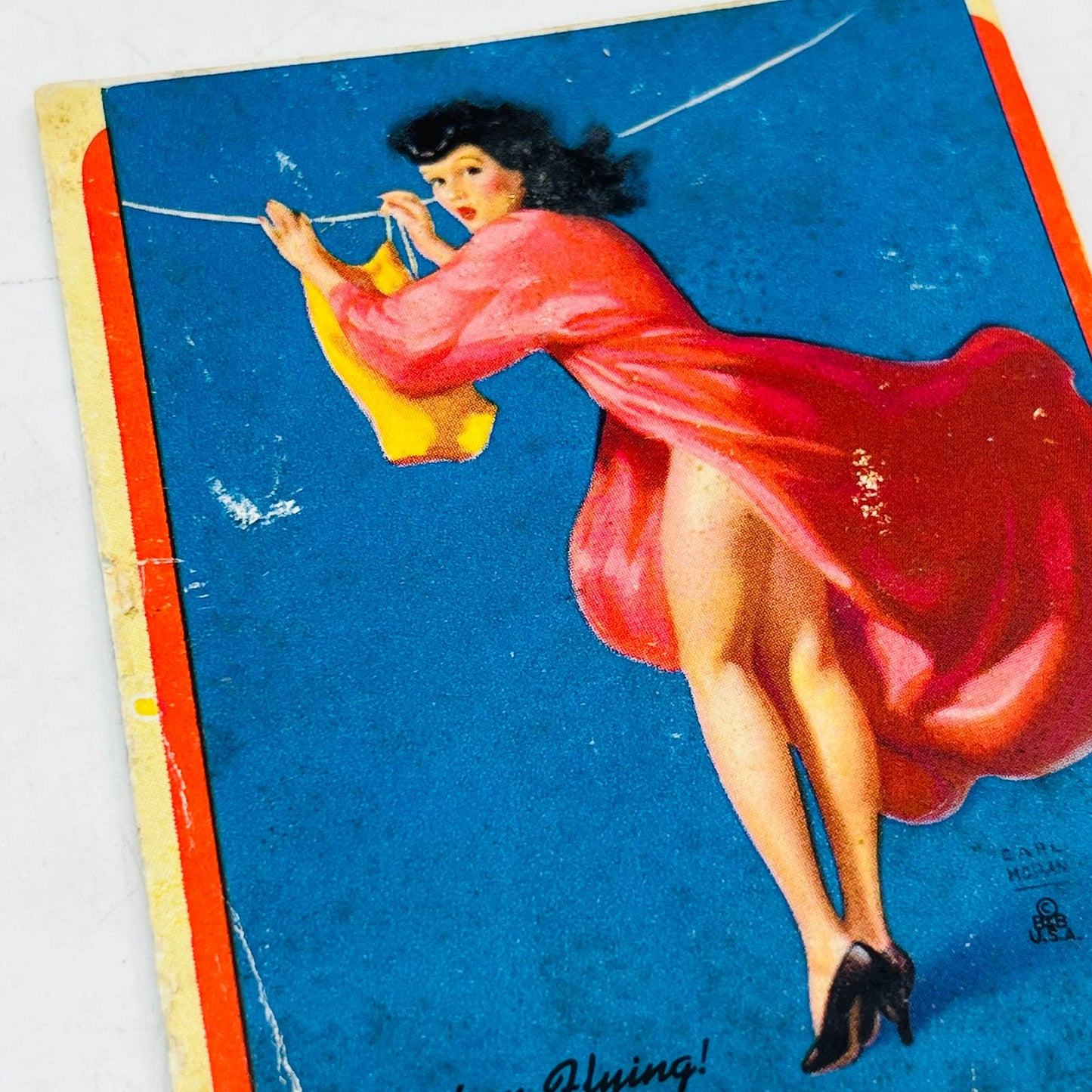 Keep 'em Flying! Earl Moran pin-up miniature blotter 1940s skirt blowing EA1