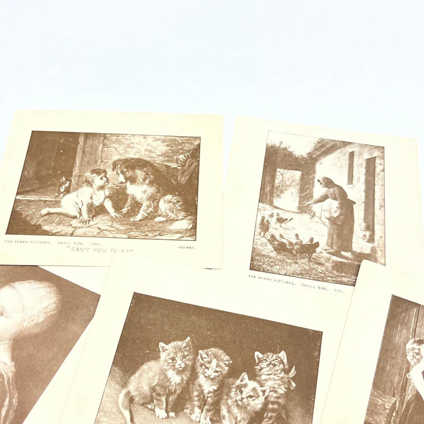 1920s The Perry Pictures Small Size Lot of 7 Dog and Cat Kitten Prints AC2