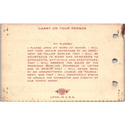 1949 American Bowling Congress Milwaukee Membership Card Eagles 800 SE5-24