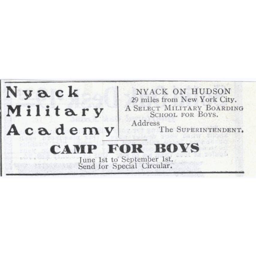 Nyack Military Academy on Hudson New York City - 1903 Original Ad TJ7-S9