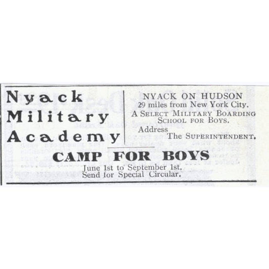 Nyack Military Academy on Hudson New York City - 1903 Original Ad TJ7-S9