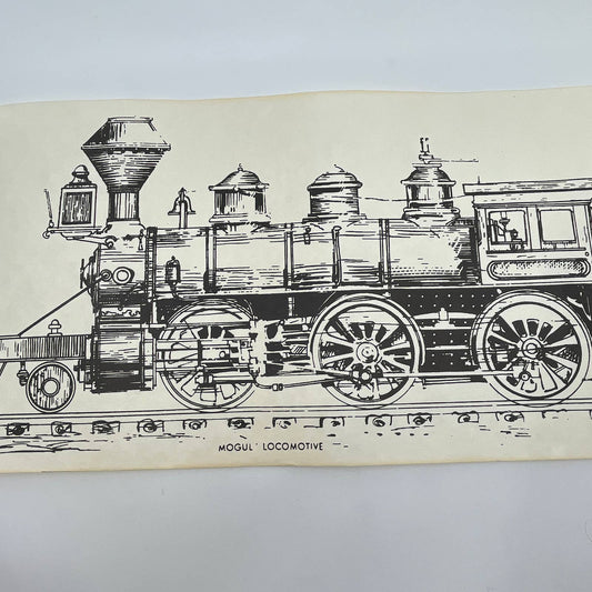 VTG Train Poster Parchment Mogul Locomotive Print 9.5”x25.5” Railroad Drawing RU1