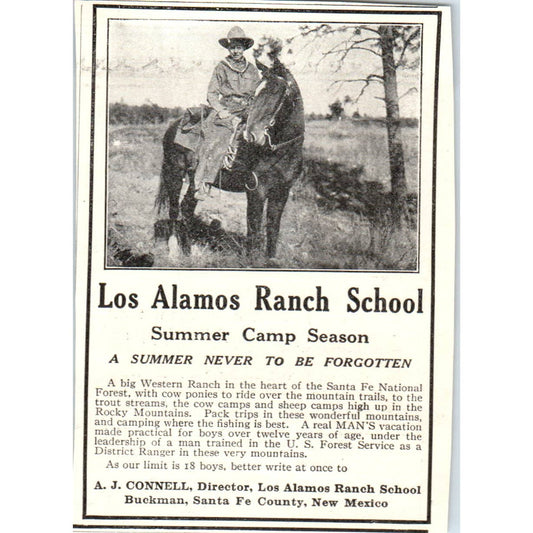 c1920 Harper's Ad Los Alamos Ranch School Summer Camp A.J. Connell Buckman EA3-4