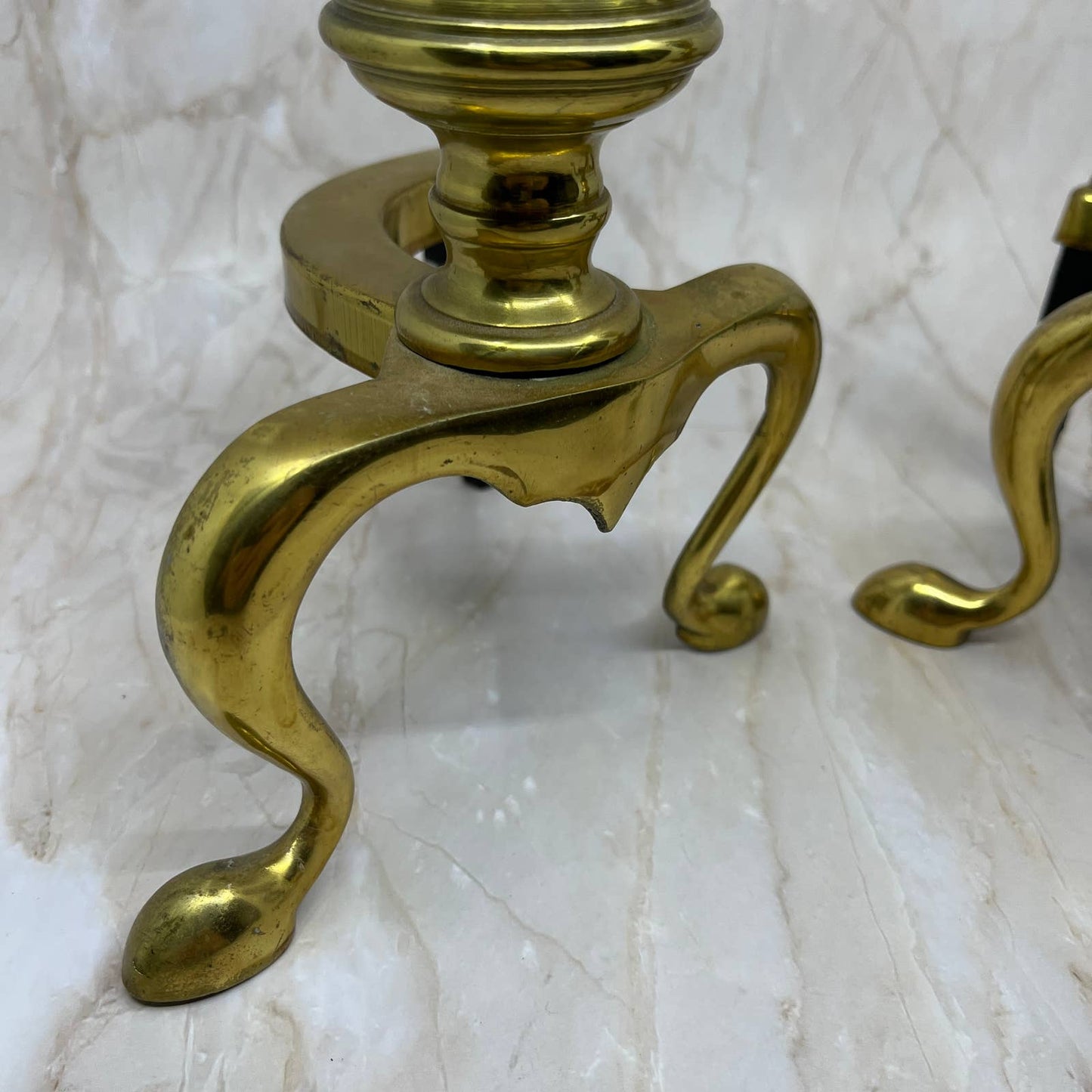 Vtg Federal Style Brass & Cast Iron Fireplace Andirons Fire Dogs 13” Tall TJ1