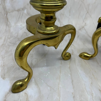 Vtg Federal Style Brass & Cast Iron Fireplace Andirons Fire Dogs 13” Tall TJ1