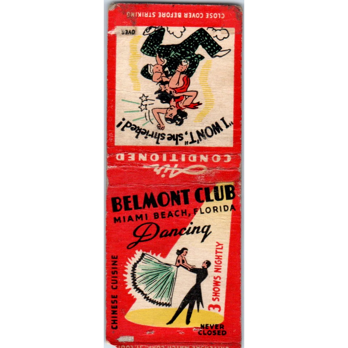 Belmont Club Chinese Cuisine Dancing Miami FL Advertising Matchbook Cover MM9-10