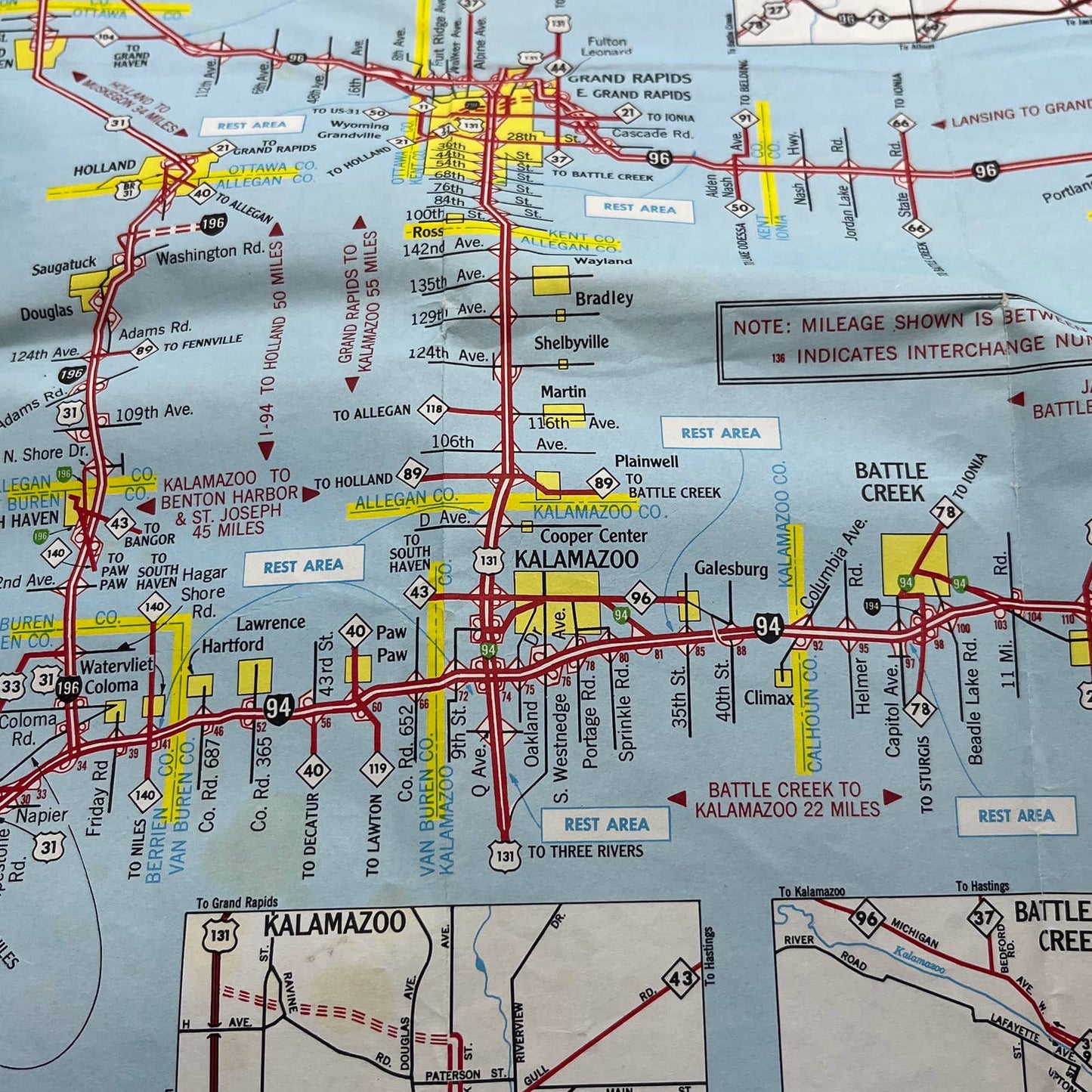 Michigan Official Highway Map 1964 Vintage Travel TG1-2