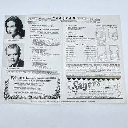 1958 Radio City Music Hall Program Masquerade Jean Simmons Dan O’Herlihy AA9