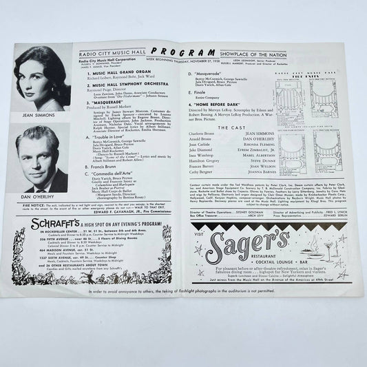 1958 Radio City Music Hall Program Masquerade Jean Simmons Dan O’Herlihy AA9