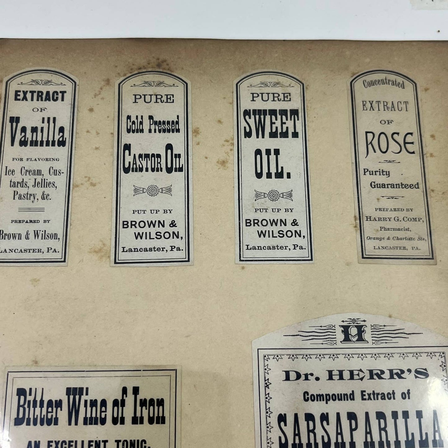 1880s Bottle Labels Lancaster PA Pharmacy Quack Medicine Lot of 6 AA6-4