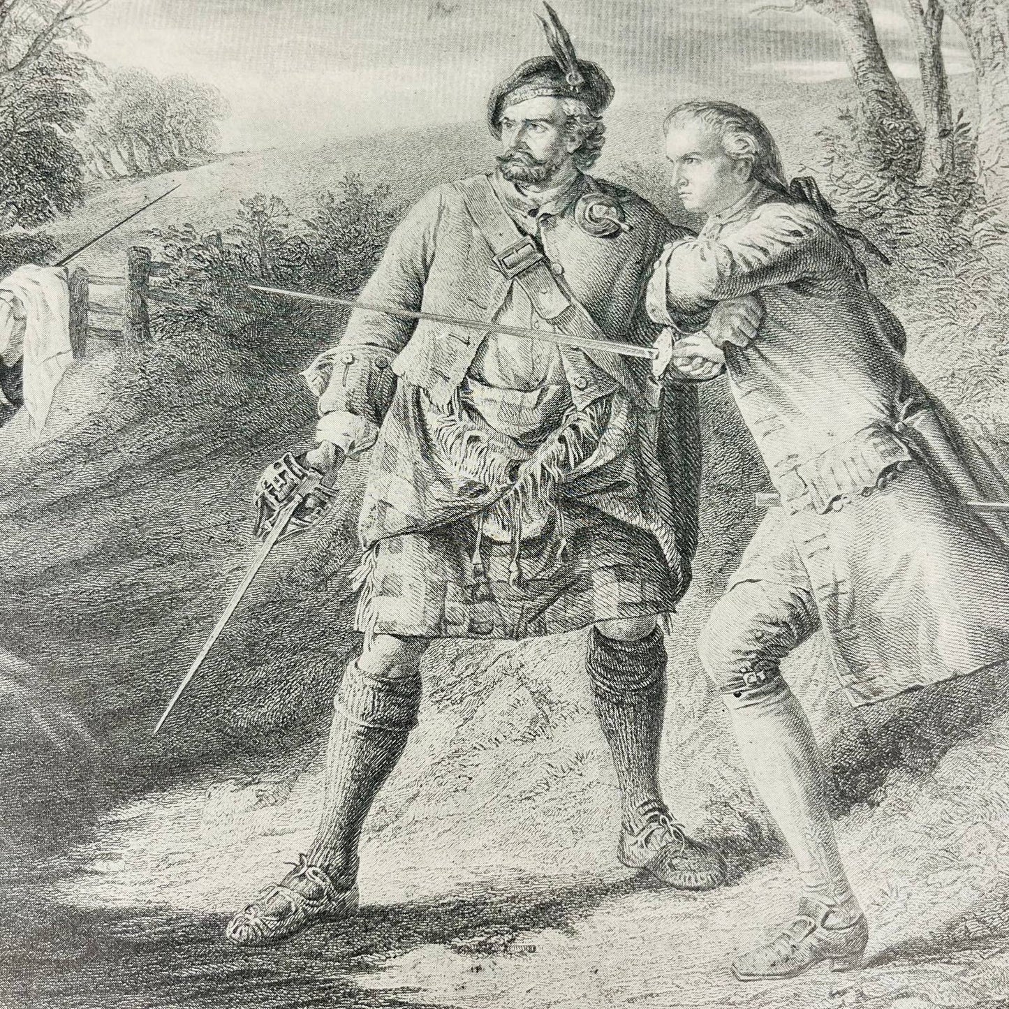 1880s Art Print Engraving  ROB ROY PARTING RASHLEIGH & FRANCIS OSBALDISTONE