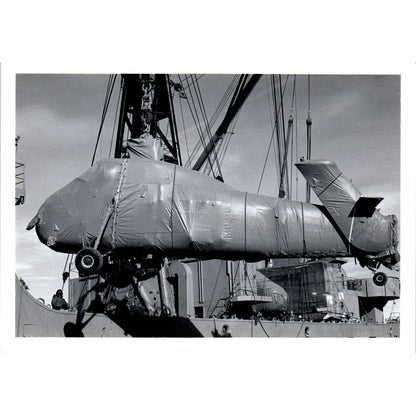 c1970 Original Photograph Lowering Wrapped Helicopter on Ship 5x7" AD6-4