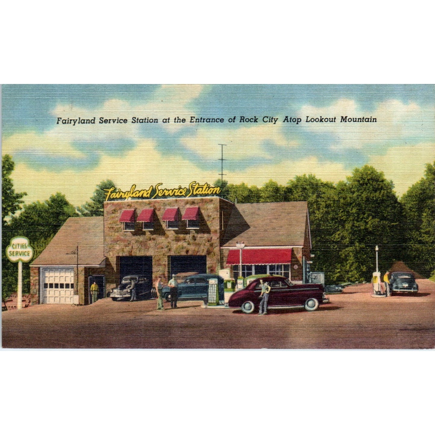 Fairyland Service Station Rock City Lookout Mtn Coupon Original Postcard P3-4
