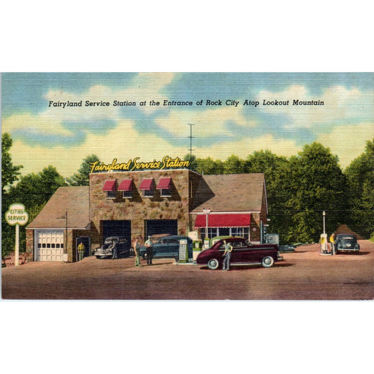 Fairyland Service Station Rock City Lookout Mtn Coupon Original Postcard P3-4