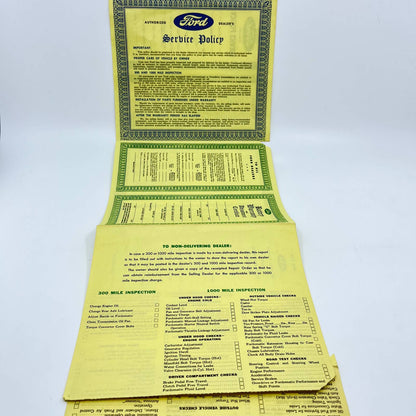 1950s Authorized Ford Dealer Service Policy Warranty Deed Inspection Sheet AA7