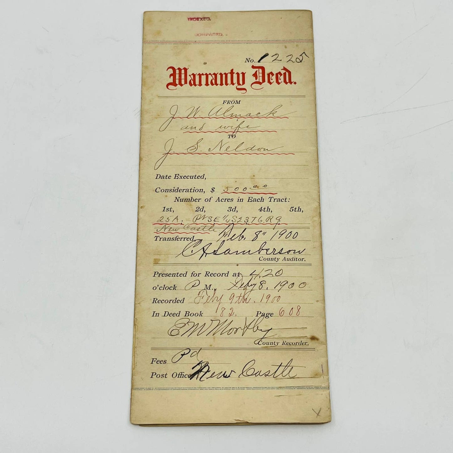 1900 Mortgage Deed JS Nelson Newcastle Ohio C12