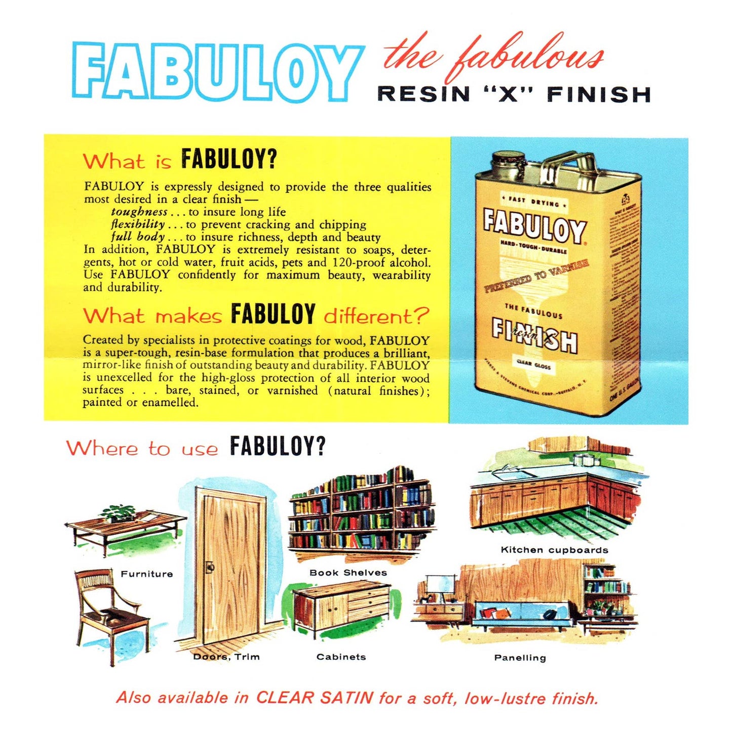 1950s MCM Advertising Booklet Fabuloy Wood Finish Pierce & Stevens SE4