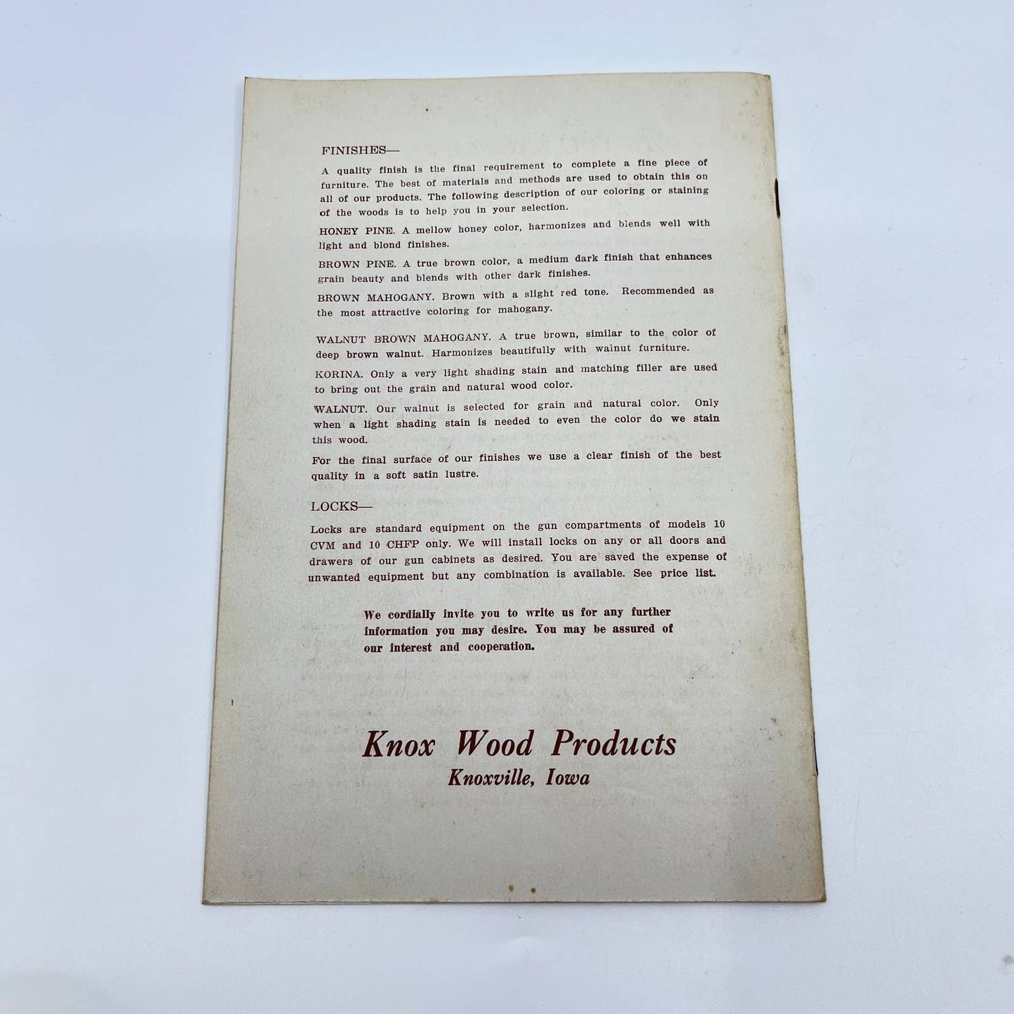 Vintage Gun Cabinets & Racks Catalog Knox Wood Products Knoxville IA TE7