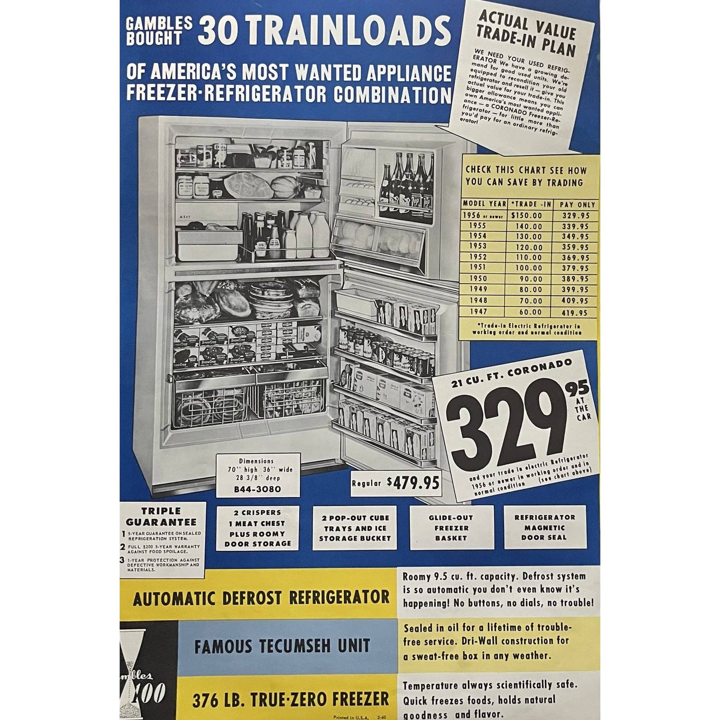 1960 Coronado Refrigerator Gambles 100 Store Display Advertising Poster 13.5x20