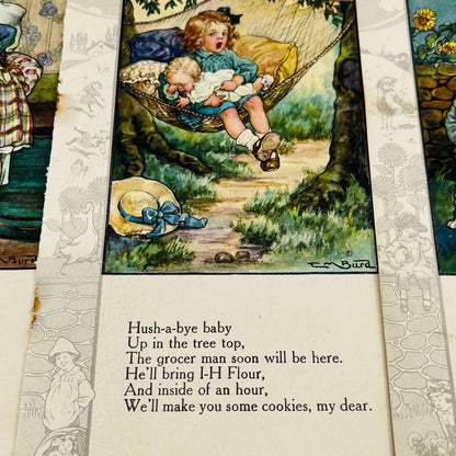 Antique c1900 Set of 4 Double Side Children Nursery Rhyme Lithograph CM Burd C7