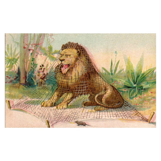 Huntington Pianos Shelton CT Lion Mouse Caught in Trap - 1880s Trade Card TJ8-3