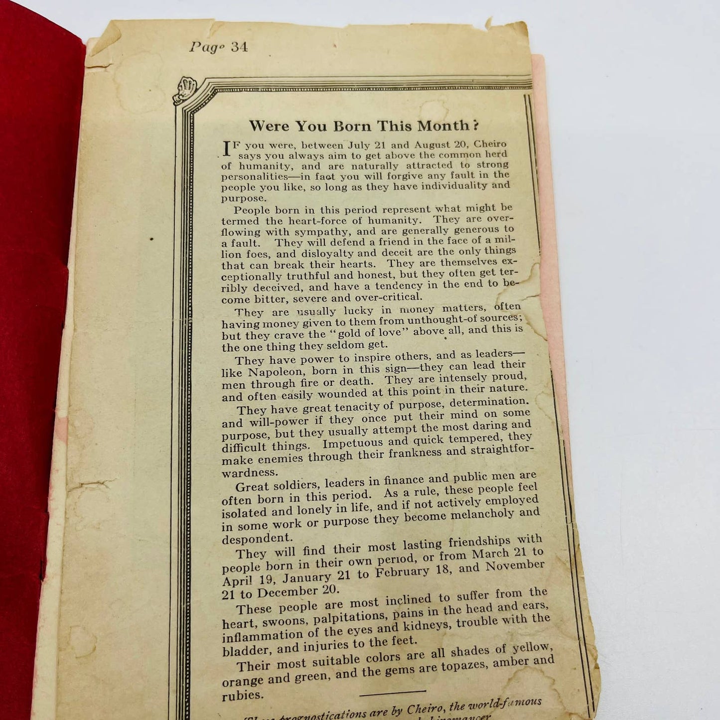 1909 Were You Born in July? Birthday Book Great Aim Society NY D4