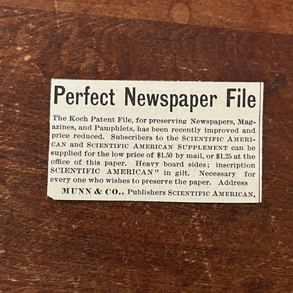 Koch's Perfect Newspaper File Munn & Co Original Advertisement AD8-P28