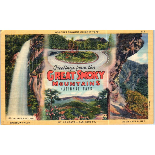 1947 Loop Over Showing Chimney Tops Mt. Le Conte Original Postcard P2-4