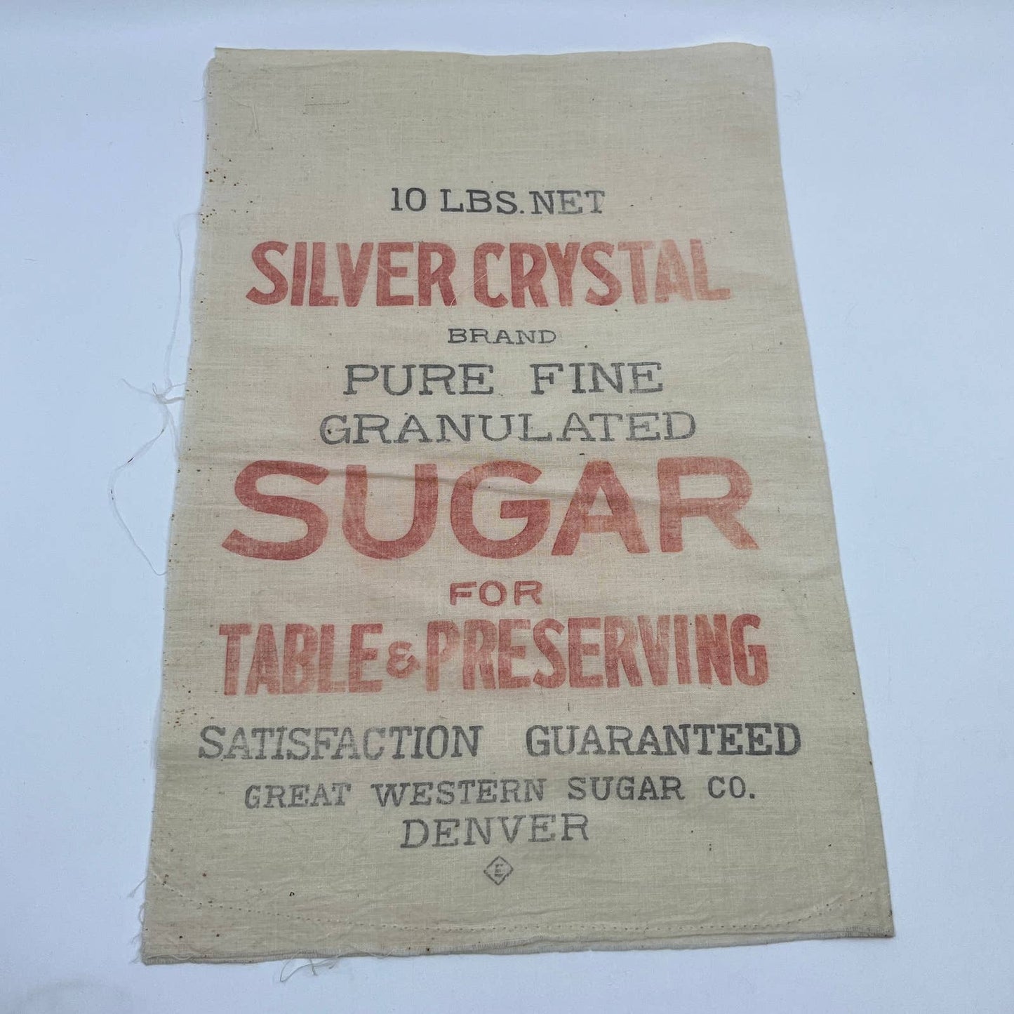 Vintage Sugar Sack - Silver Crystal Great Western Sugar Co Denver 15" TF5-1