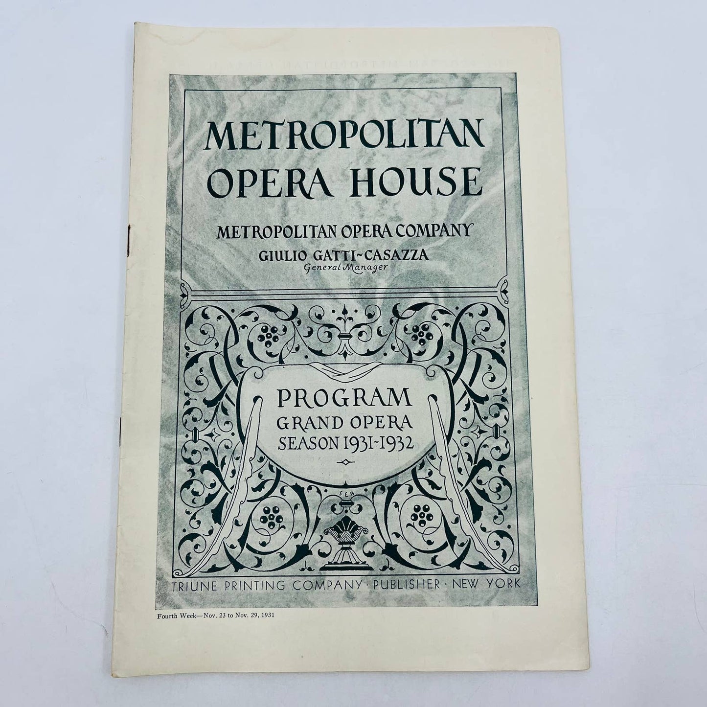 1931-32 Season Metropolitan Opera House MET Grand Opera Program Week 4 NYC TD6