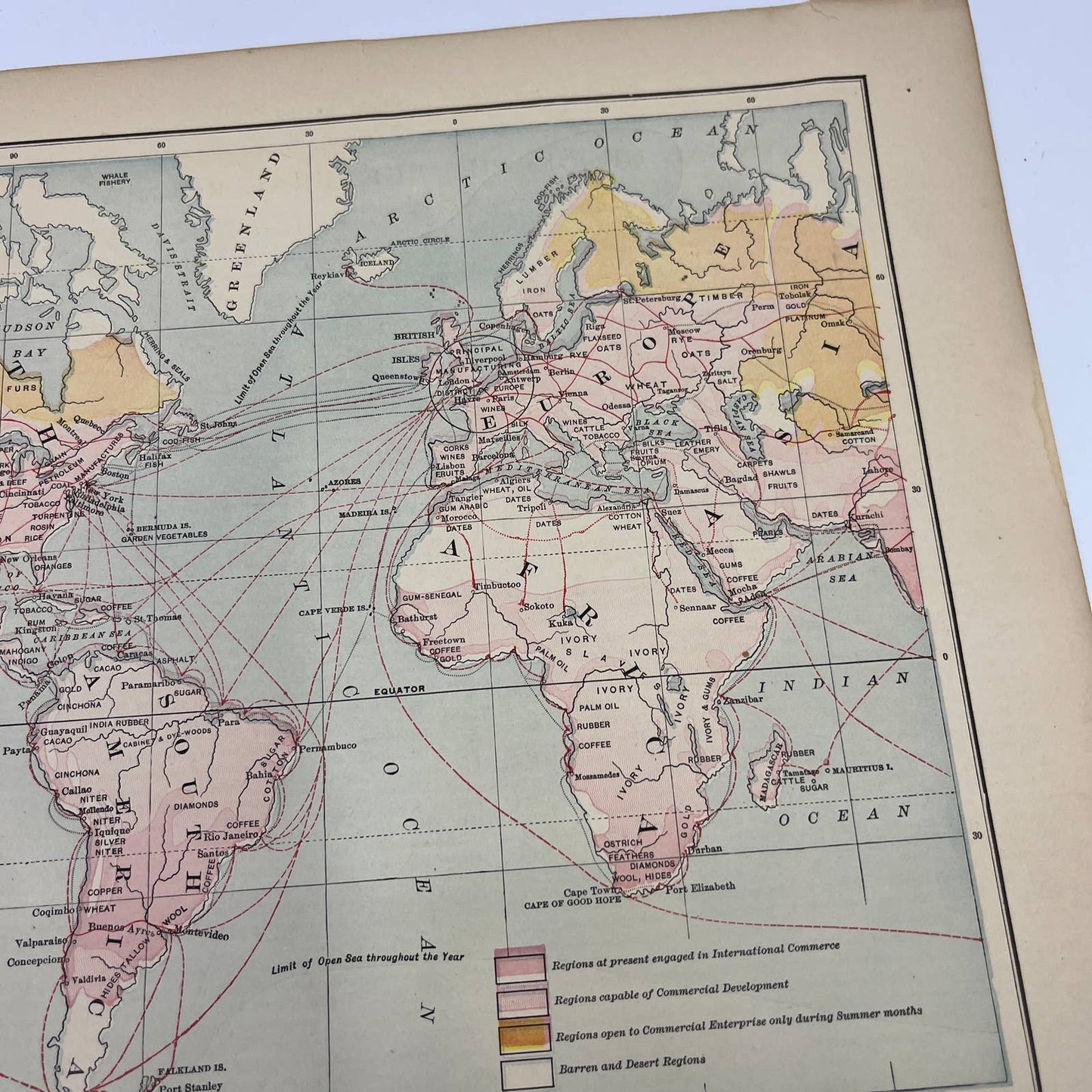 1896 Engraved Tinted Commercial Map of the World 12x19" FL5